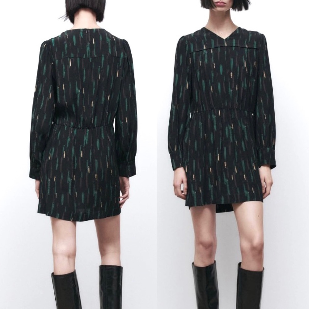 NEW Zara Women’s Printed Short Dress size S Long Sleeve